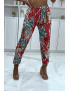 Pantalon fluide rouge à motif floral a-14 - 6