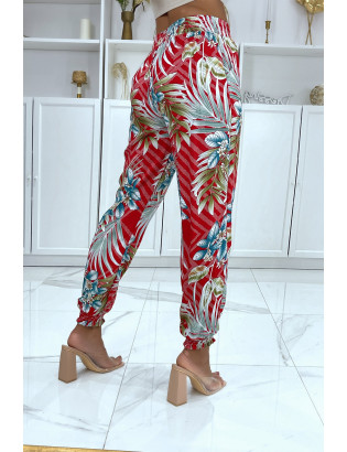 Pantalon fluide rouge à motif floral a-14 - 7