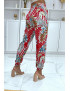 Pantalon fluide rouge à motif floral a-14 - 7