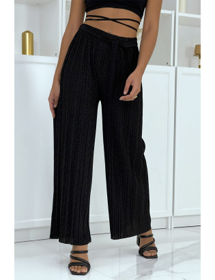 Pantalon palazzo noir plissé à motif - 1
