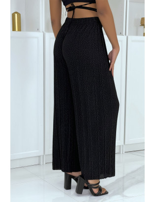 Pantalon palazzo noir plissé à motif - 3