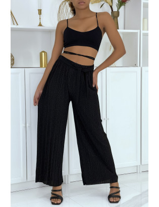 Pantalon palazzo noir plissé à motif - 4