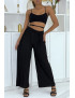 Pantalon palazzo noir plissé à motif - 4