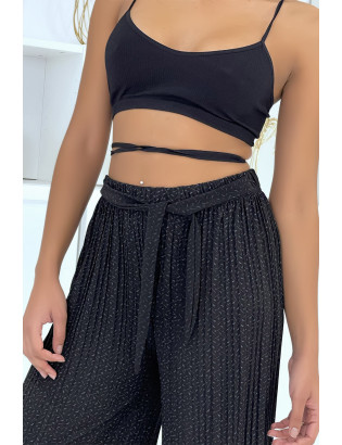 Pantalon palazzo noir plissé à motif - 5
