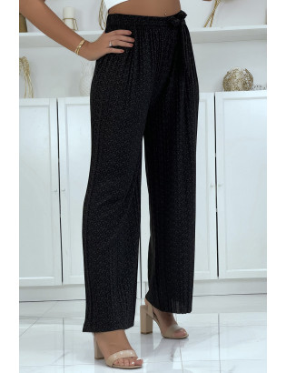 Pantalon palazzo plissé noir avec joli motif - 1