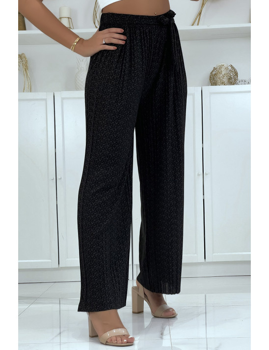 Pantalon palazzo plissé noir avec joli motif - 1