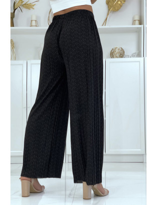 Pantalon palazzo plissé noir avec joli motif - 3