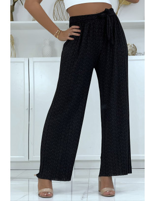 Pantalon palazzo plissé noir avec joli motif - 4