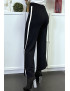 Pantalon palazzo fluide noir avec bande blanche - 1