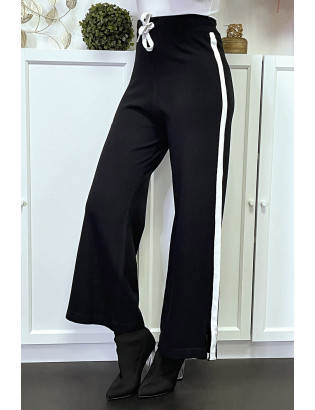 Pantalon palazzo fluide noir avec bande blanche - 2