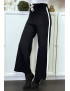 Pantalon palazzo fluide noir avec bande blanche - 2