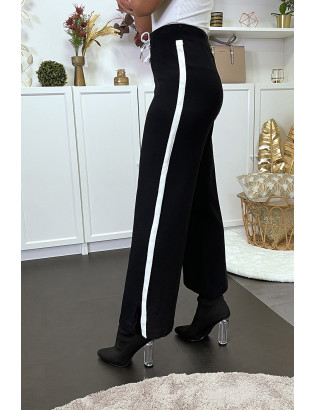 Pantalon palazzo fluide noir avec bande blanche - 3
