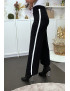 Pantalon palazzo fluide noir avec bande blanche - 3