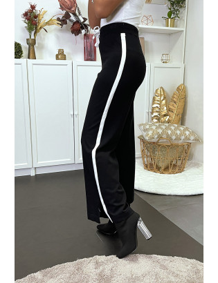 Pantalon palazzo fluide noir avec bande blanche - 4