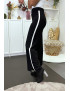 Pantalon palazzo fluide noir avec bande blanche - 4