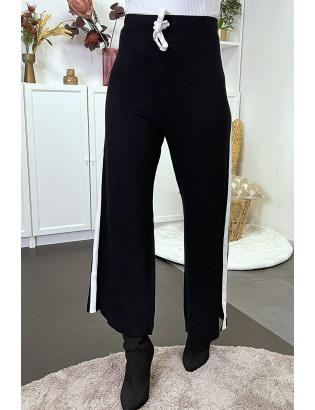 Pantalon palazzo fluide noir avec bande blanche - 5