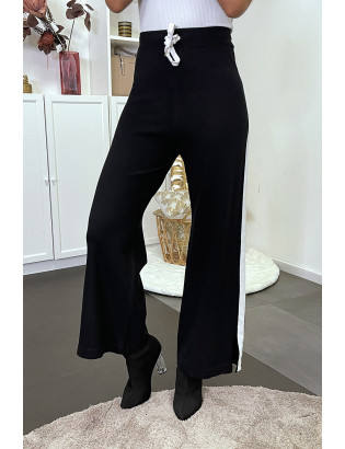 Pantalon palazzo fluide noir avec bande blanche - 6