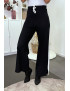 Pantalon palazzo fluide noir avec bande blanche - 6