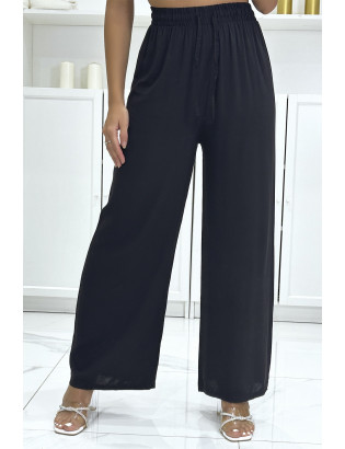 Pantalon palazzo noir en coton uni - 3