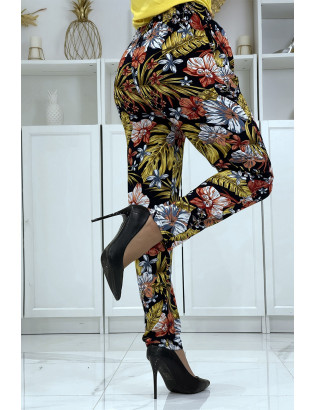Pantalon fluide moutarde à motif floral B-59 - 4