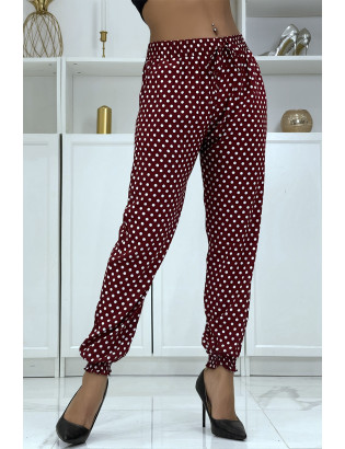 Pantalon fluide bordeaux à pois A-5 - 1
