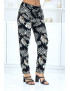 Pantalon noir à motif feuillage, fluide élastique à la taille - 2