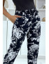 Pantalon cigarette fluide bleu marine à imprimé fleurie B-35 - 4