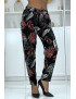 Pantalon fluide noir à motif floral B-15 - 3