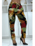 Pantalon fluide noir/moutarde à motif floral B-24 - 3
