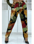 Pantalon fluide noir/moutarde à motif floral B-24 - 5