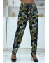 Pantalon fluide marine à motif floral B-23 - 1