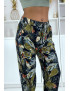 Pantalon fluide marine à motif floral B-23 - 3