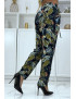 Pantalon fluide marine à motif floral B-23 - 4