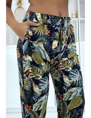 Pantalon fluide marine à motif floral B-23 - 5