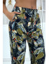 Pantalon fluide marine à motif floral B-23 - 5