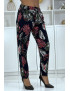 Pantalon fluide marine à motif floral B-15 - 2
