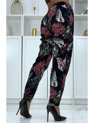 Pantalon fluide marine à motif floral B-15 - 3