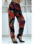 Pantalon fluide noir/rouge à motif floral B-24 - 1