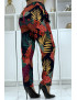 Pantalon fluide noir/rouge à motif floral B-24 - 2
