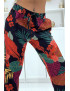 Pantalon fluide noir/rouge à motif floral B-24 - 3