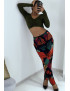 Pantalon fluide noir/rouge à motif floral B-24 - 4