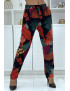 Pantalon fluide noir/rouge à motif floral B-24 - 5
