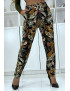 Pantalon fluide noir à motif floral B-23 - 2