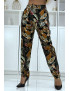 Pantalon fluide noir à motif floral B-23 - 4