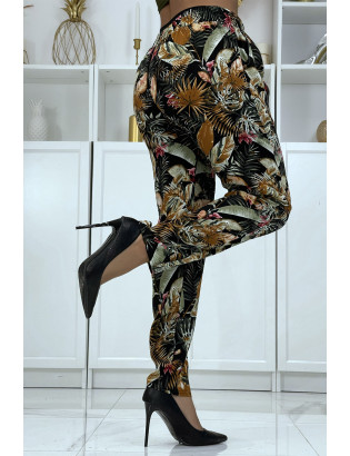 Pantalon fluide noir à motif floral B-23 - 5