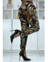 Pantalon fluide noir à motif floral B-23 - 5