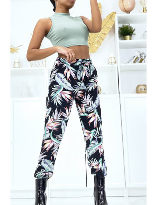 Pantalon à plumes vert d'eau fluide élastique à la taille et aux chevilles - 1