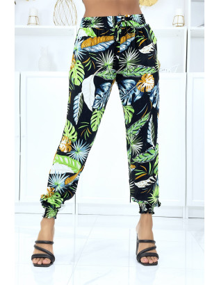 Pantalon à plumes vert anis fluide élastique à la taille et aux chevilles - 1
