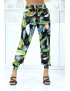 Pantalon à plumes vert anis fluide élastique à la taille et aux chevilles - 1