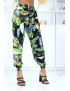 Pantalon à plumes vert anis fluide élastique à la taille et aux chevilles - 2